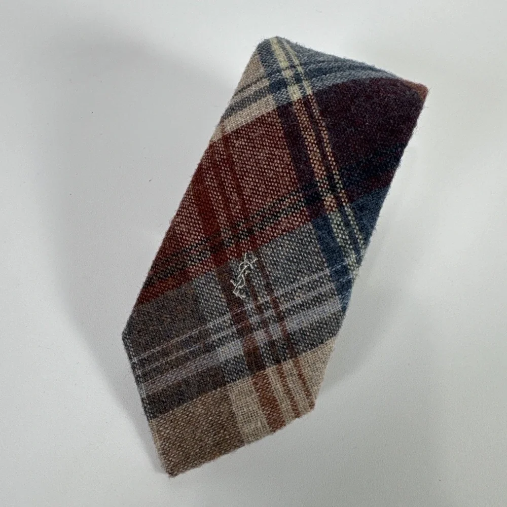 Lot of 2 Vtg Yves‎ Saint Laurent Heather Mist Plaid Wool Blend Ties Men 56